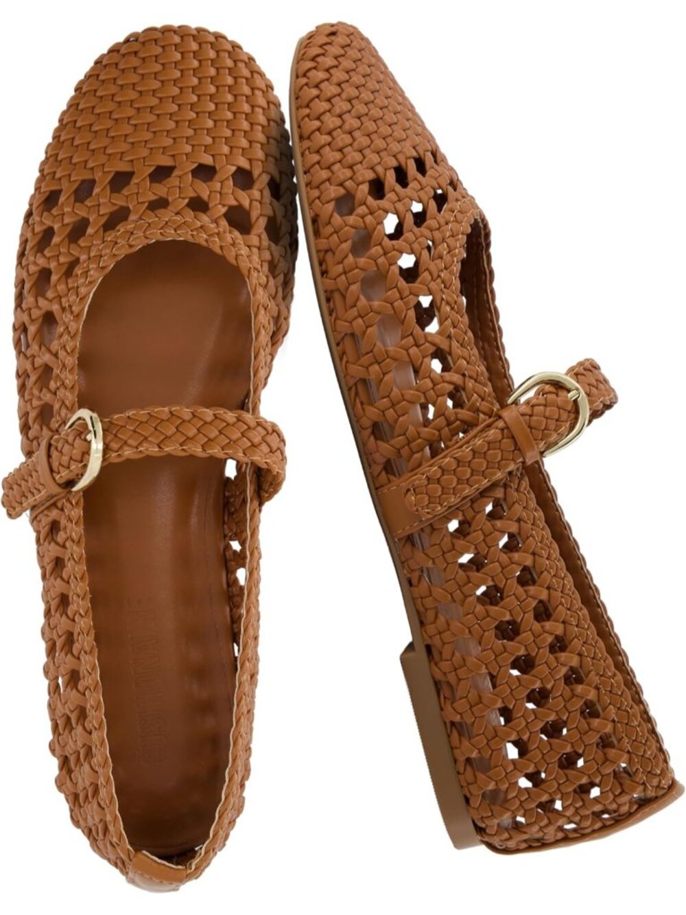 Women's Flats with Adjustable Strap – Comfortable Mary Jane Ballet Cognac Flats